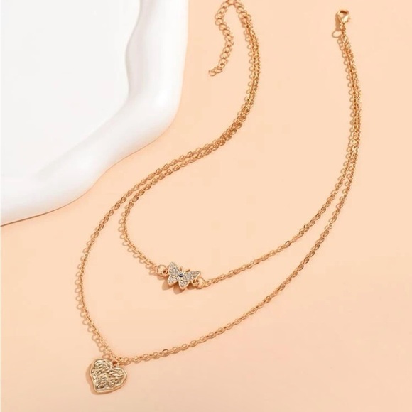 Gold 4/$25 Butterfly & Heart Layered Necklace - Picture 3 of 3